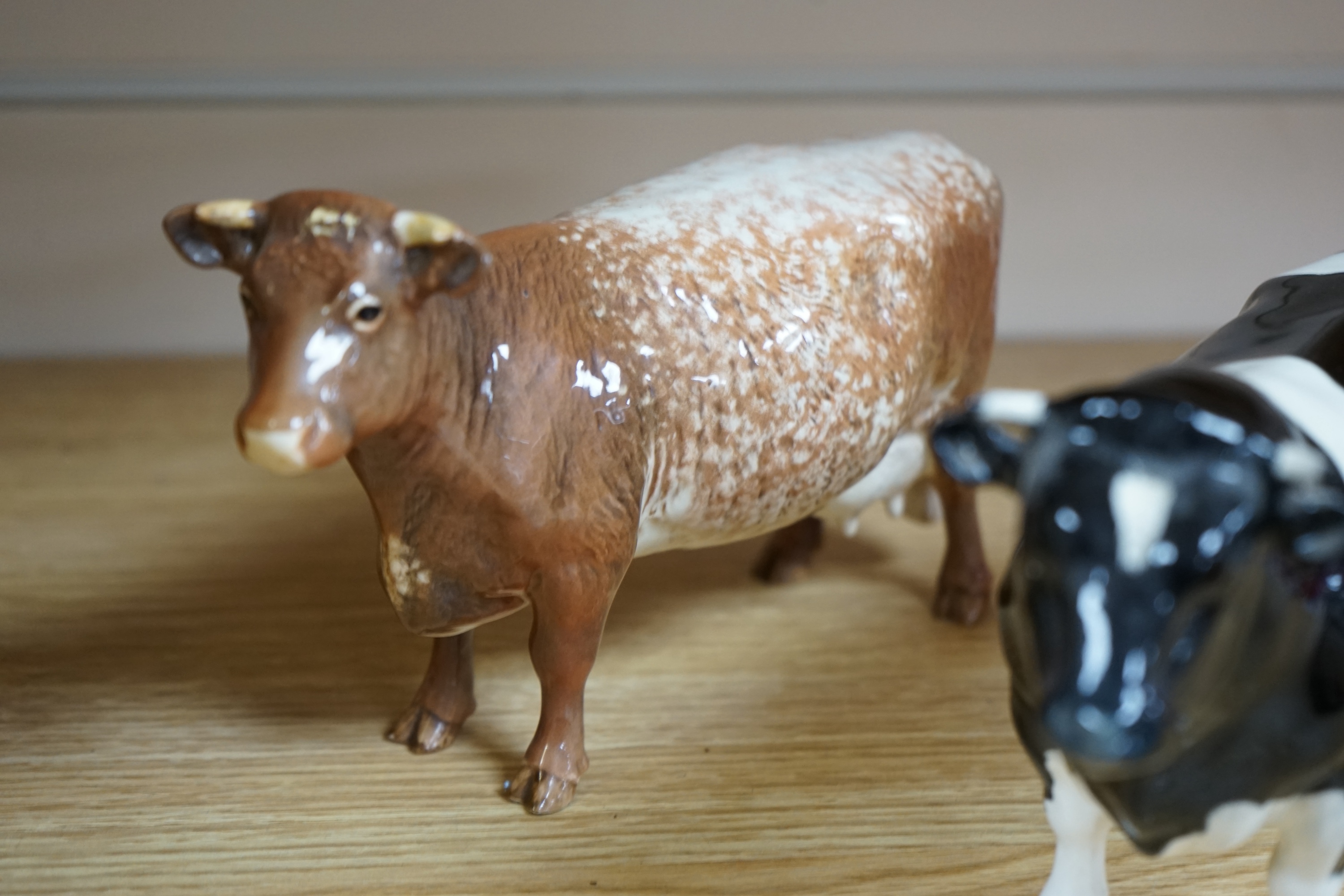 A Beswick model of a Shorthorn cow, ch. ''Eaton Wild Eyes 91st'', together with a Beswick Coddington Hilt Bar bull, 20cm. Condition - good